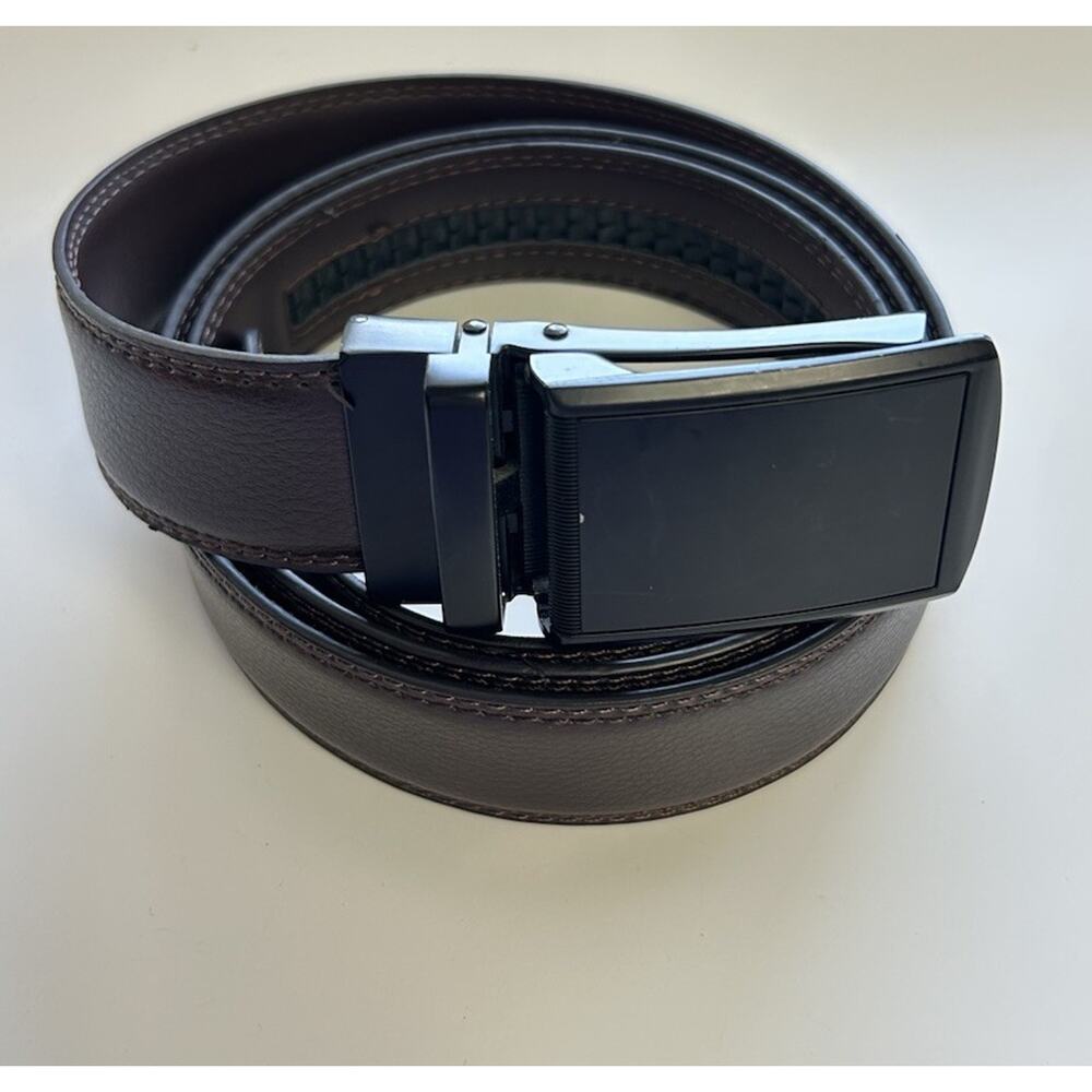 Mens Ratchet Belt Brown Leather Adjustable No Holes Golf Business Black Buckle
